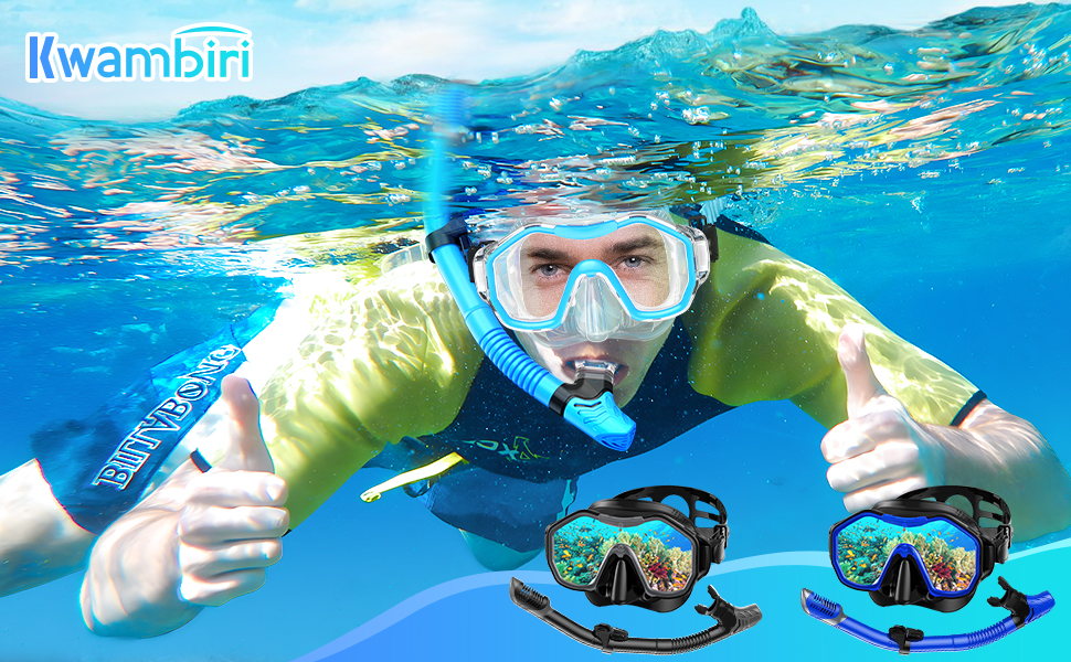 Snorkeling Gear for Adults, Kwambiri DryTop Snorkel Set, 187°Panoramic Wide View
