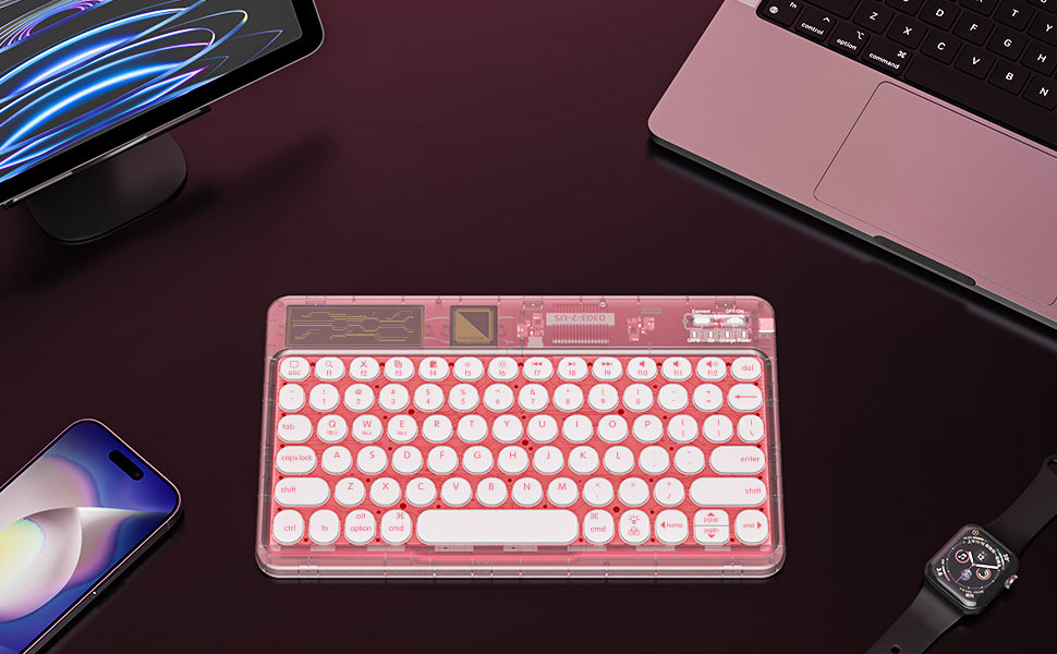 OMOTON Bluetooth Keyboard Transparent Pink, Multi Device