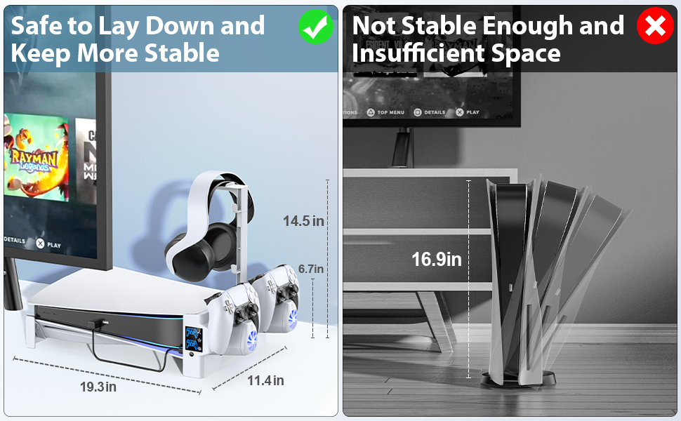 Kytok PS5 Horizontal Stand with AC Adapter, 3Level PS5