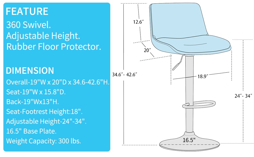 MINCETA Bar Stools,Modern Upholstered Swivel Stool with