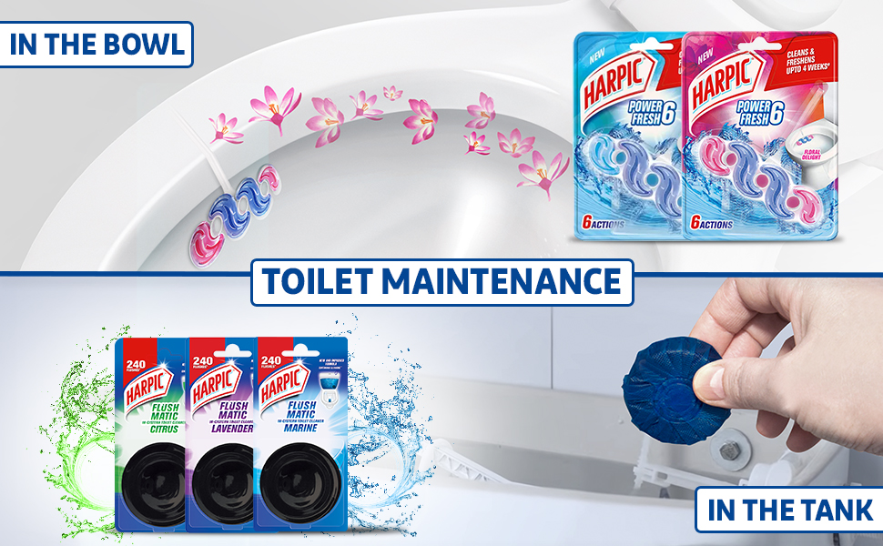 Harpic Flushmatic InCistern Toilet Cleaner Blocks, Marine 50 g Toilet Flush Cleaner Balls