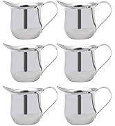 6 Pack Creamer Pitcher, 3oz Stainless Steel Bell Shaped Creamers with Handle, Tiny Milk Frothing ...