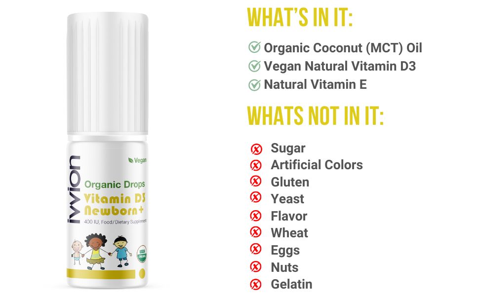 Ivvion vegan Vitamin D3 drops for babies plant-based preservative free made in the UK 2 bottle pack