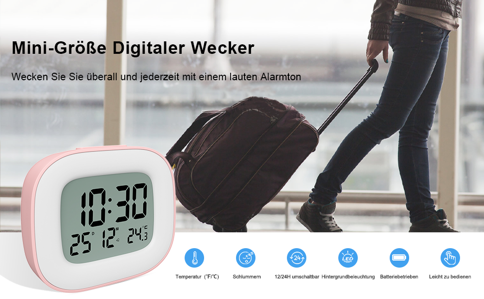 HOMVILLA Digital Alarm Clock, Battery Operated Bedside Table Clocks