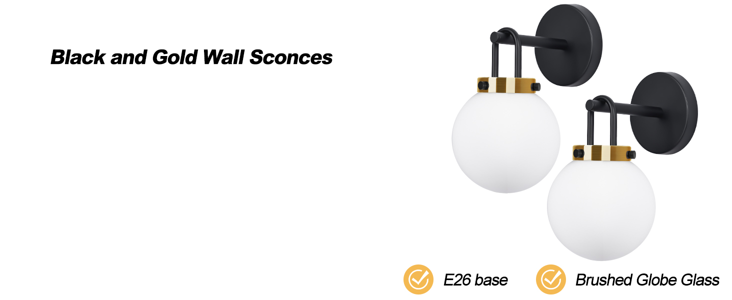 black gold wall sconces set of 2 bethroom bedroom indoor wall lamp modern globe wall light fixture