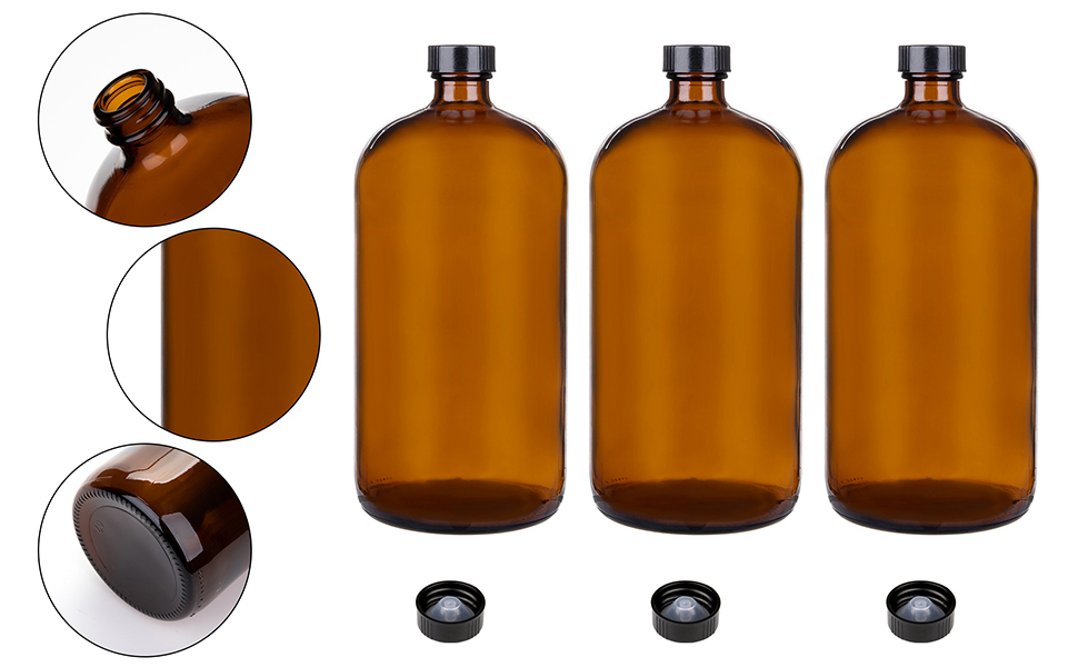 yarlung 3 Pack 32 Oz Amber Glass Bottles with Tight Seal