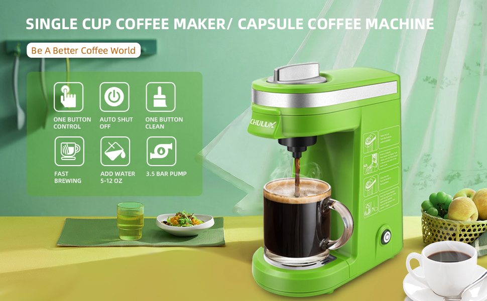 CHULUX Single Serve Coffee Maker with Removable Drip Tray