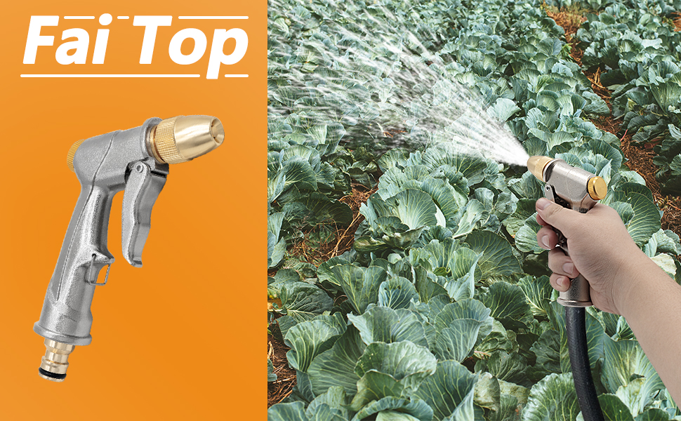 Fai Top Garden Hose Spray Gun with Full Brass Nozzle,Water Hose Pipe