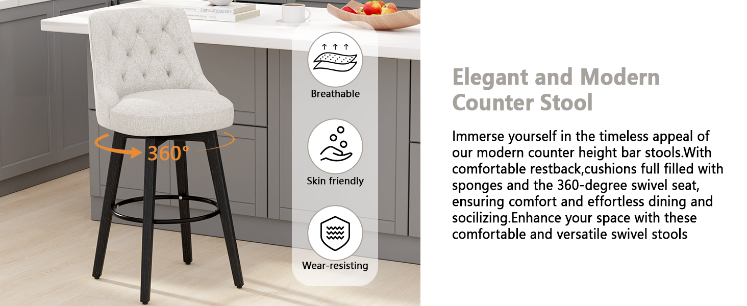 Vipbear Counter Height Swivel Bar Stools 30 inch, Thickened