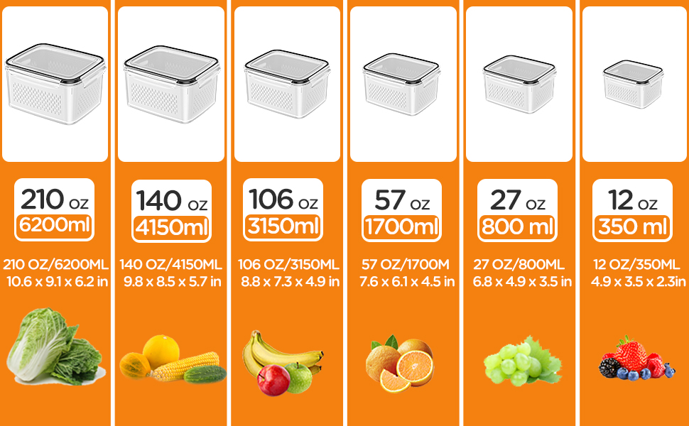 JSCARES 6Pack Fruit Storage Containers for Fridge with Removable