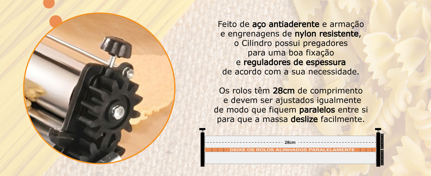 Cilindro de macarrão pastel lasanha Rolo Massas Artesanais Máquina Laminadora Esticador Espaguete
