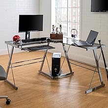 desk computer gaming L shape office table small corner adjustable desk with drawer farmhouse glass