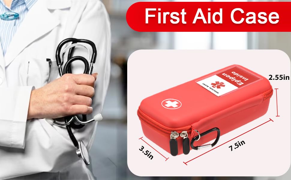 Set against a doctor as the background, showcasing the case dimensions: 7.5 x 3.5 inches.