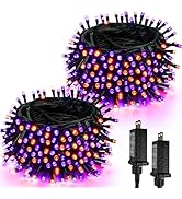 2-Pack 66FT 200 LED Extendable Halloween Lights,13 Modes Orange and Purple Halloween Decorations ...