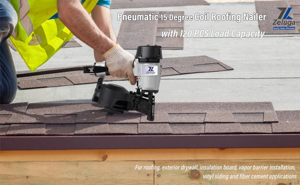 Pneumatic 15 Degree Coil Roofing Nailer with 120 PCS Load Capacity