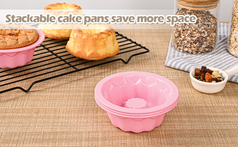 MOLIDRUL Silicone Pound Cake Pan, 6Pcs Buntz Cake Pan, 4