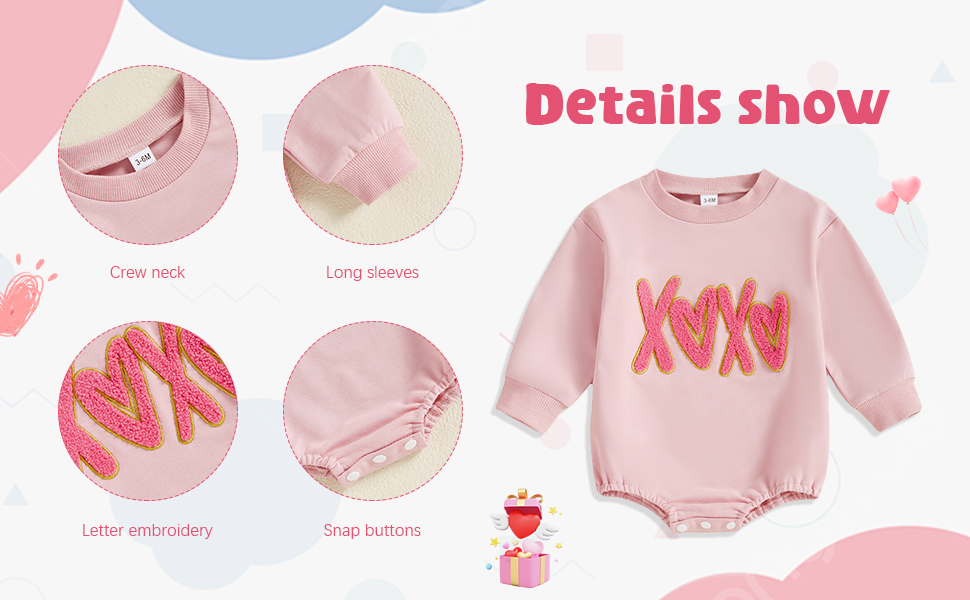 Valentines Day Baby Girl Outfit Spring Fall Bubble Romper Infant Oversized Sweatshirt Cute Toddler