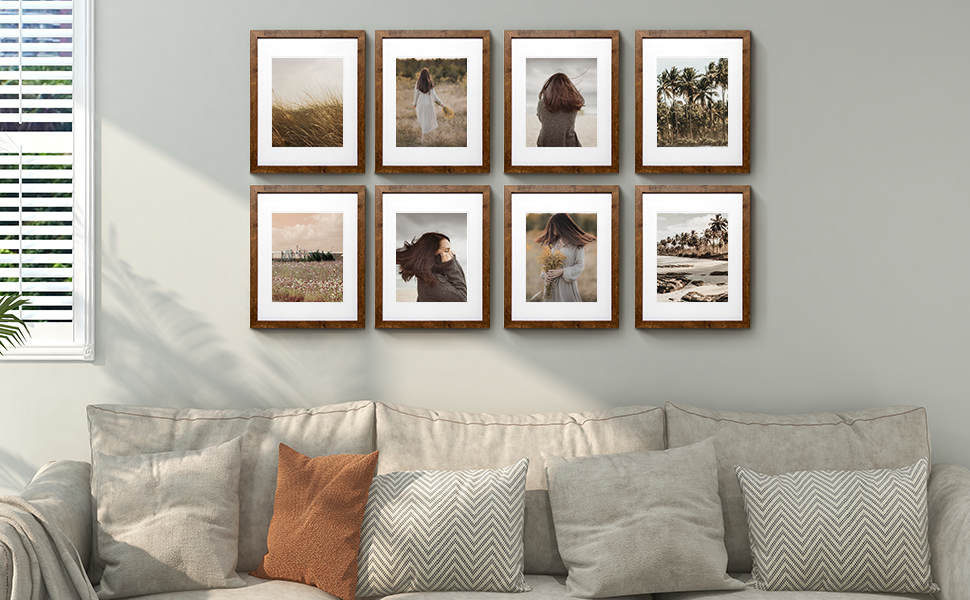 Sonefreiy 11x14 Picture Frame Wood with Mat for 8x10 Modern Brown Photo
