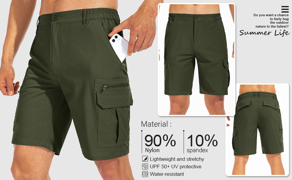 Shorts for Men Hiking Casual Quick Dry, Lightweight Tatical with Pockets Zipper Pockets,Camping