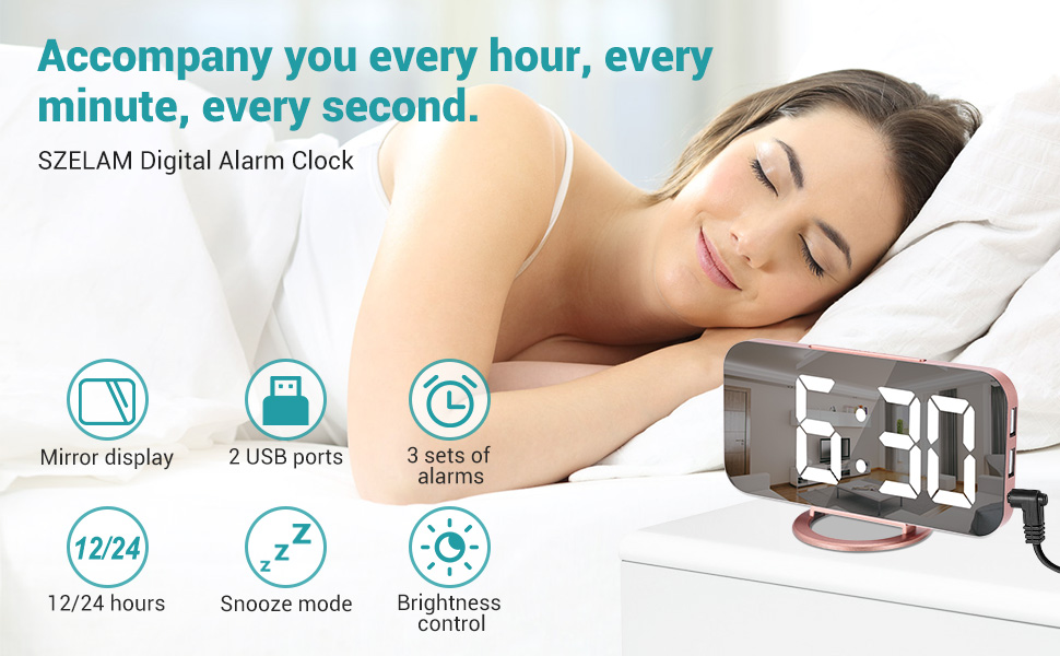 Alarm Clock for Bedroom,LED and Mirror Digital Clock Large