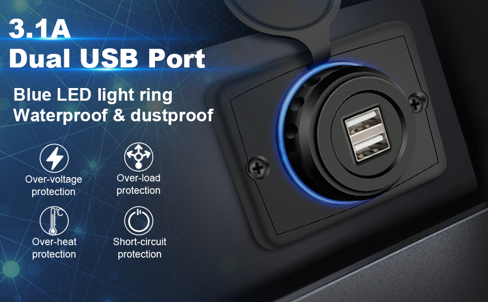 Hoembpn 3.1A Car Dual USB Charger Socket Waterproof,12V/24V USB Socket