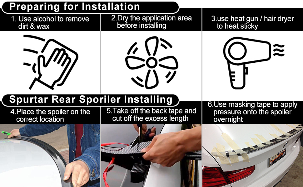 Spurtar Rear Spoiler Universal 1.5 m Carbon 3D Boot Spoiler Car Spoiler