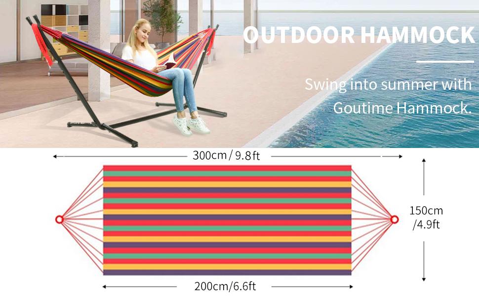 Goutime 9Ft Double Hammock with Detachable Stand Includes Portable Carrying Bag 450 lb Capacity