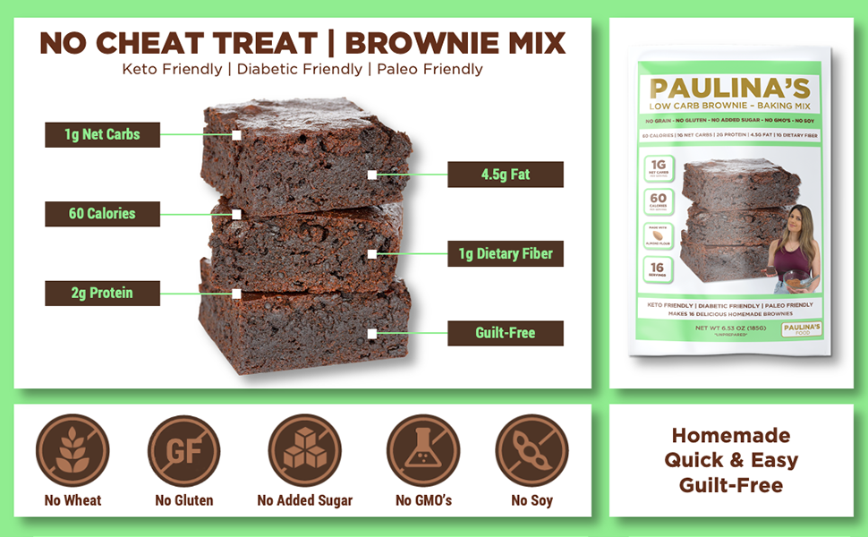 Paulina's Low Carb Brownie No Wheat No Gluten No Added Sugar No GMO's No Soy