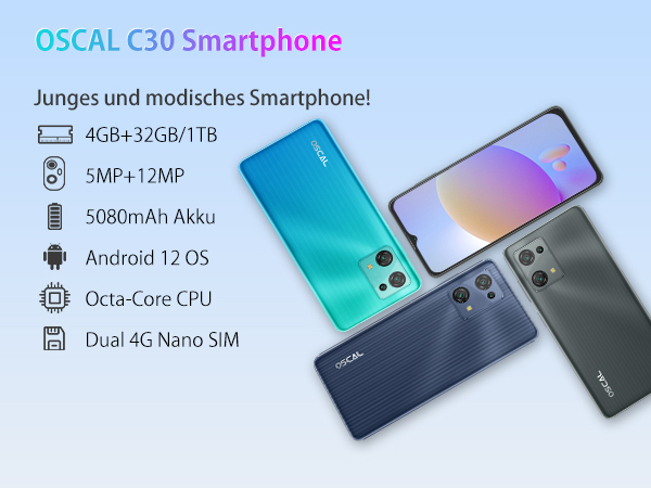 OSCAL Smartphone Ohne Vertrag 7GB RAM 32GB ROM 1TB TF/SD