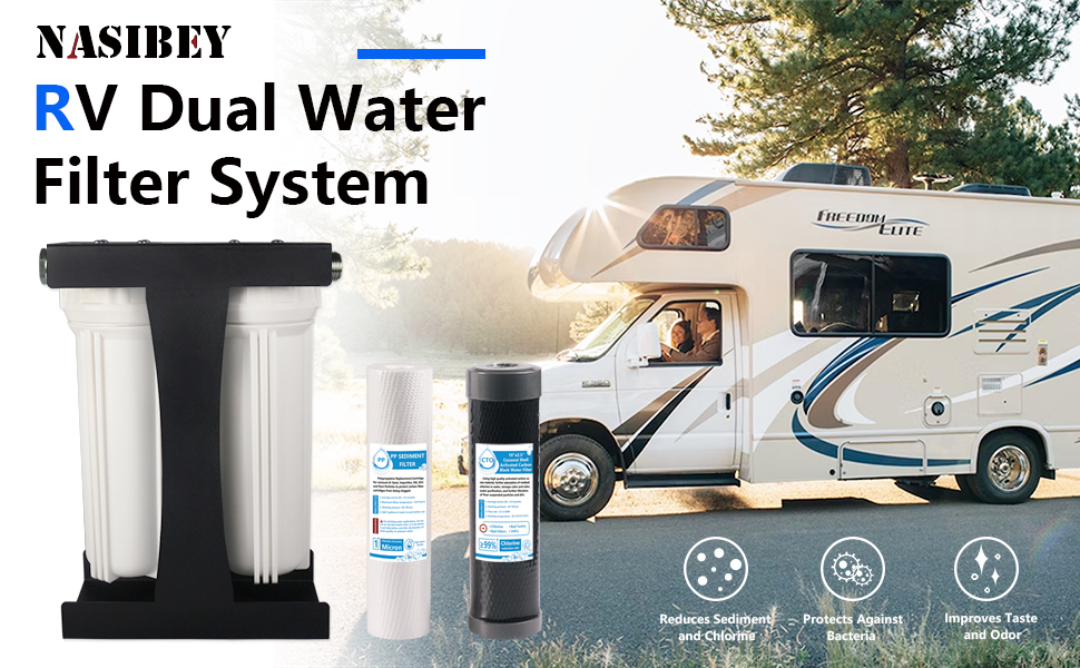 Nasibey Premium RV Dual Water Filter System,3/4" 304 Lead