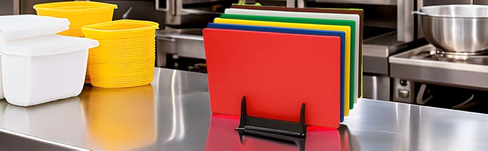Colour Coded Chopping Board Set With Rack & Wall Chart 450x300x10mm (6 Pack
