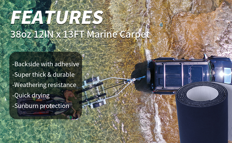 HOMBYS Boat Trailer Bunk Carpet with Backside Adhesive 13ft