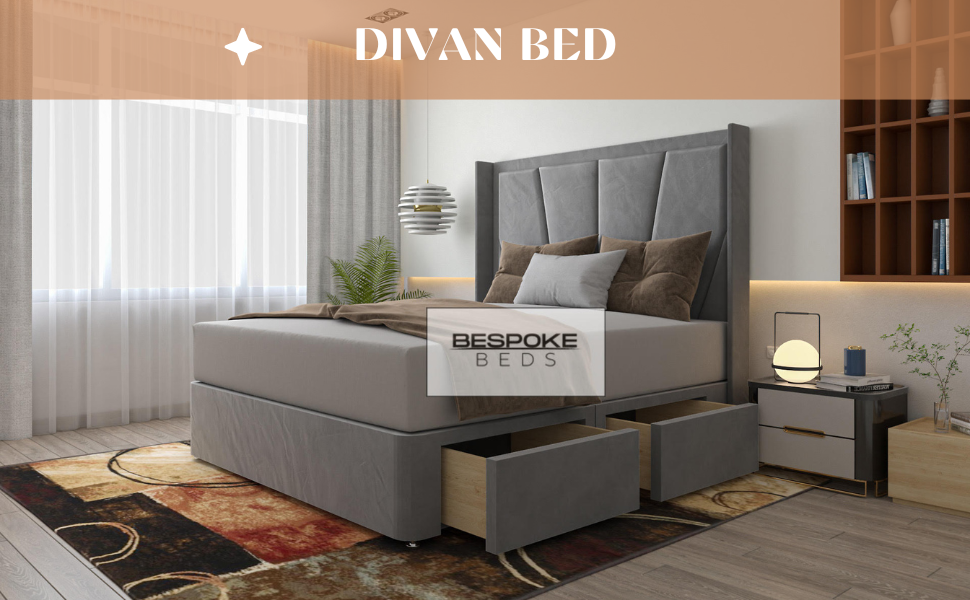 BESPOKE BEDS Divan Bed Base 52" Headboard,Floorstanding Bed Stylish