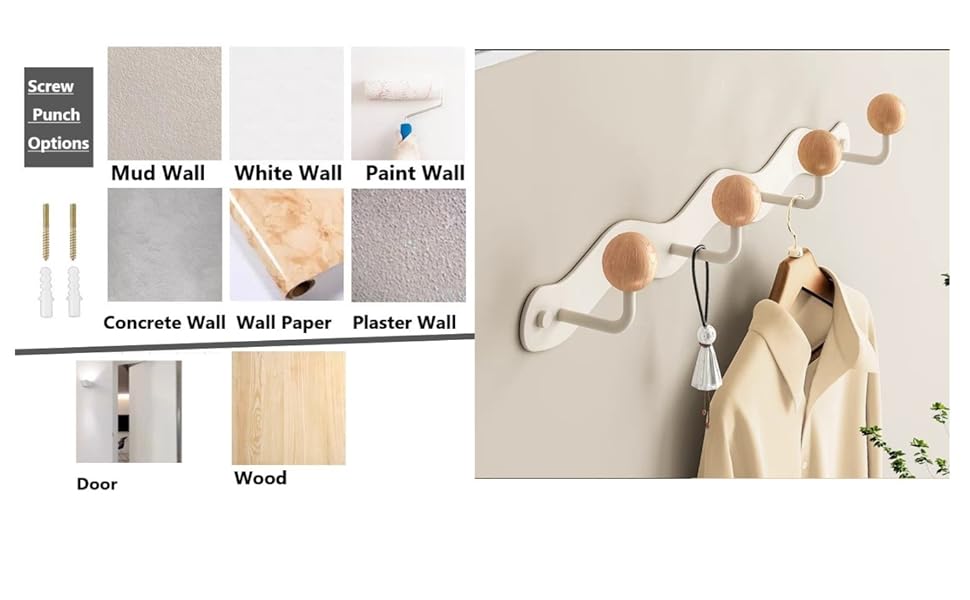 Nolbiph Coat Rack Wall Mounted,White Coat Hooks Adhesive