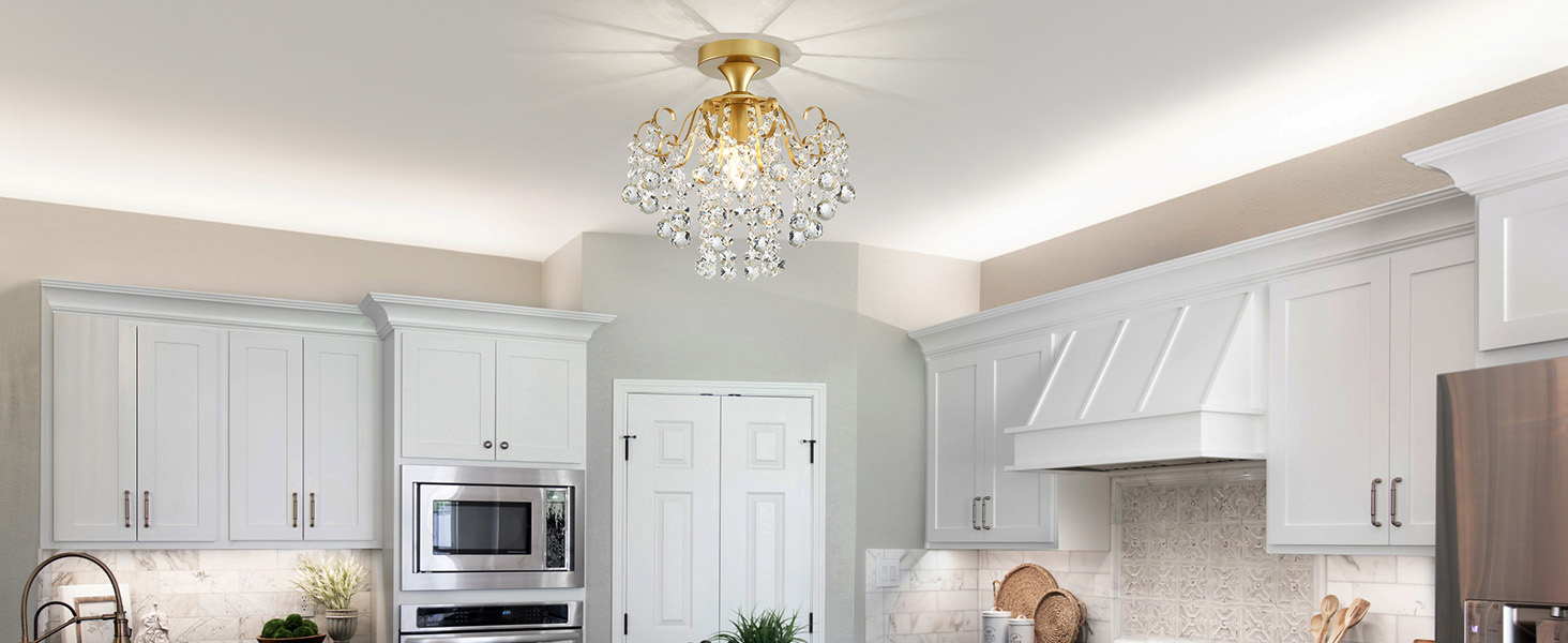 WUZUPS Crystal Chandelier Flushmount Ceiling Light
