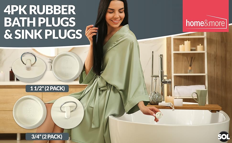4pk Rubber Bath Plugs & Sink Plugs 3/4 Inch & 1/2 Inch Universal