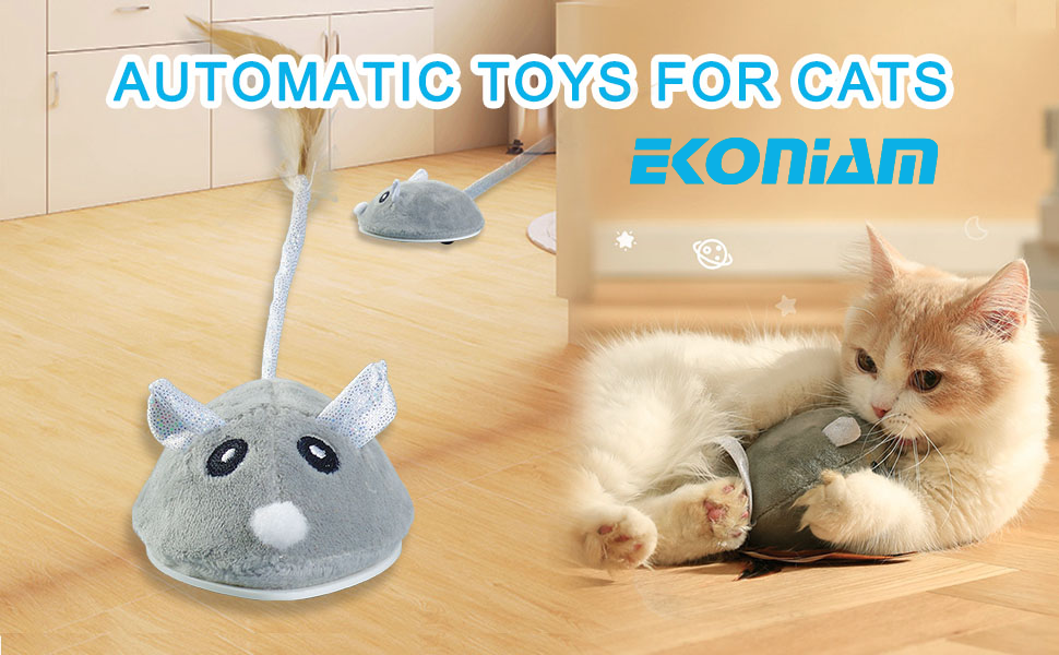 Interactive Cat Mouse Toy,Automatic Robotic Mice Toy with Feather Wand