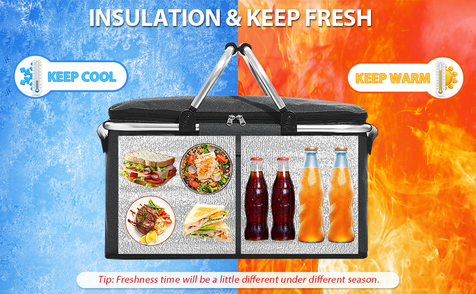 AOVOJRM Insulated Picnic Basket and Blanket Set, Large