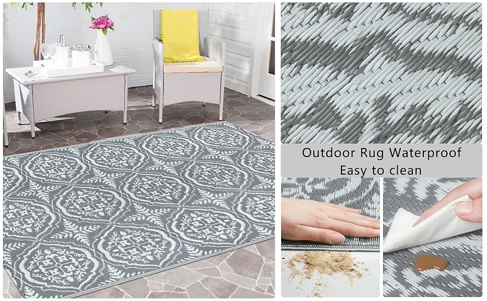 Famibay Outdoor Rug Waterproof Picnic Blanket Outdoor Garden Patio Rug Plastic Straw Mat