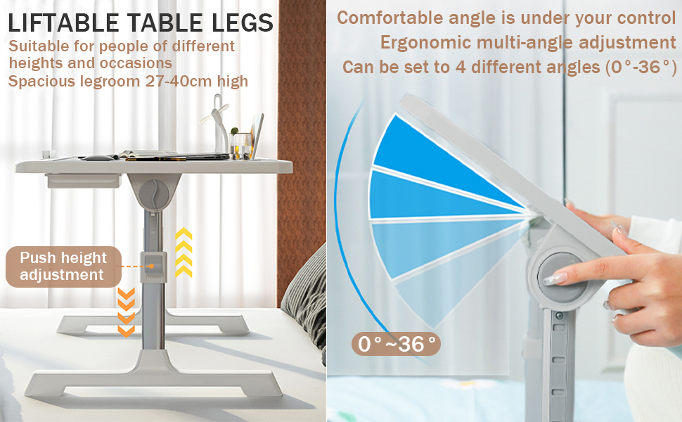 Laptop Desk for Bed, Adjustable Bed Table with USB Charge Port