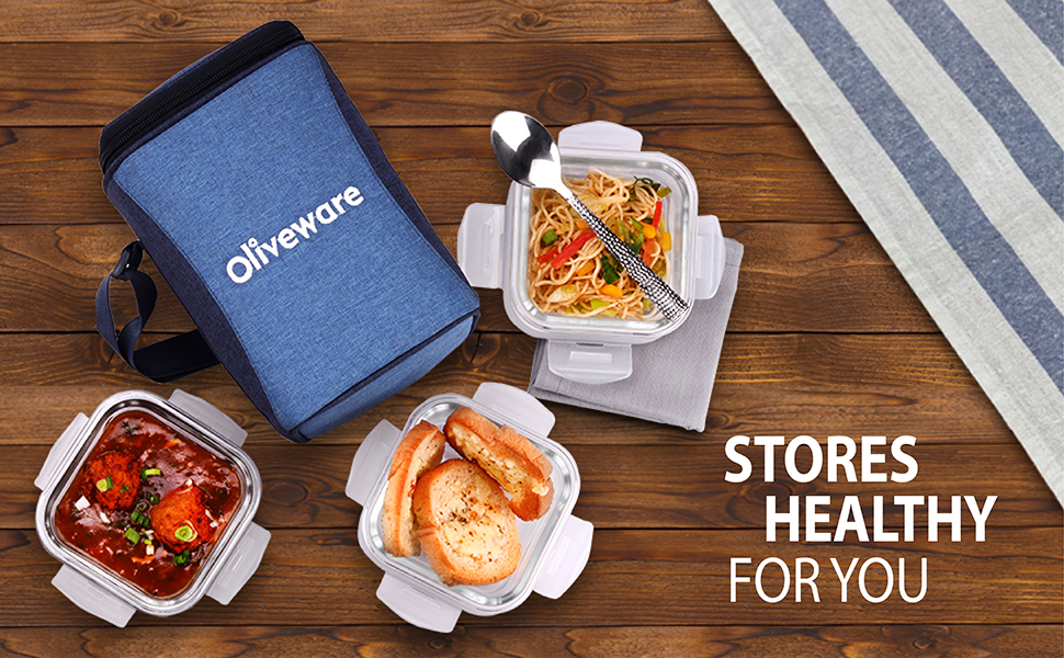 Buy SOPLOLIVEWARE Eathen Glass Lunch Box with Steel Spoon & Napkin