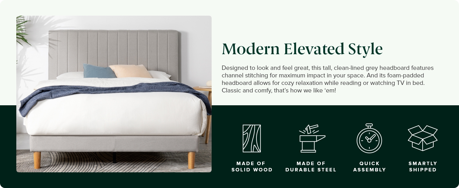 Zinus Queen Bed Frame DEBI Fabric Platform Bed Light Grey Base Mattress