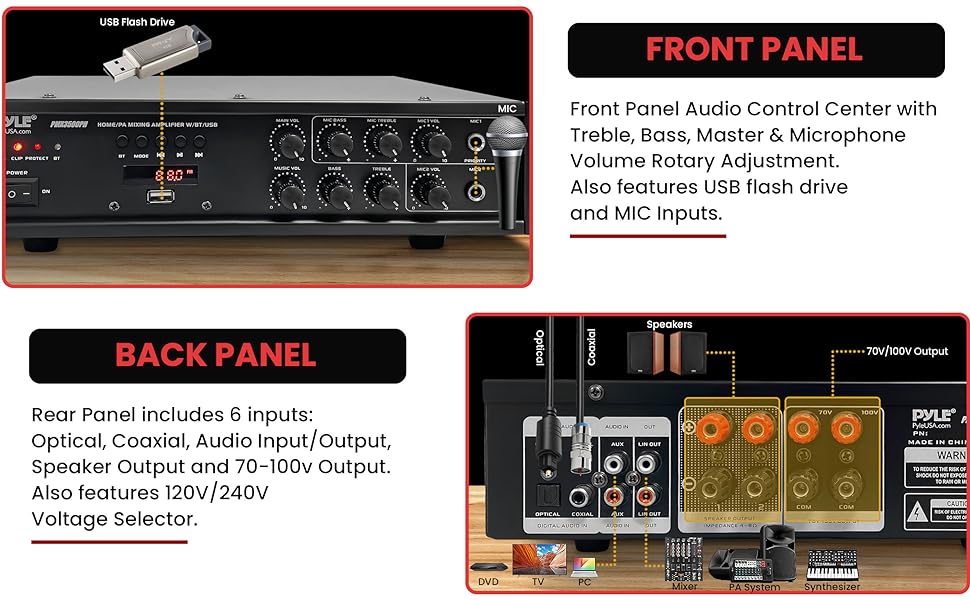 Pyle Bluetooth Home PA Mixing Amplifier