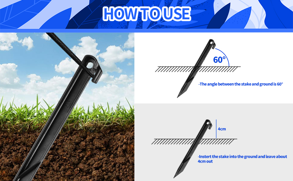 48PCS Inflatable Stakes with Tethers & Hooks, Plastic Tent