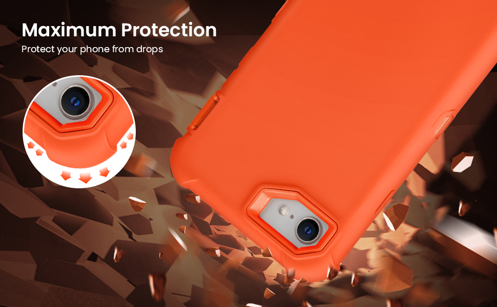 Case for iPhone SE Orange 2020,Protective Phone Case Heavy Duty 3 in 1 Full Body