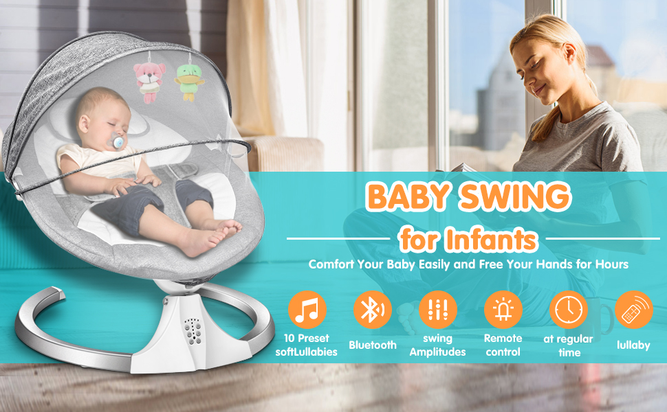 LownRain Baby Swings for Infants, Bluetooth Infant Swing