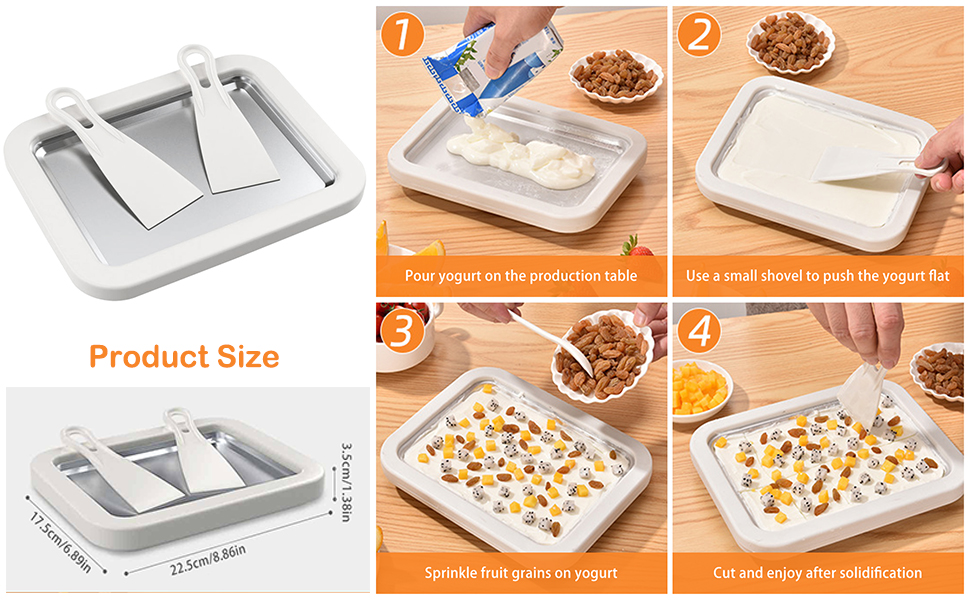 Ice Cream Roll Maker, with 2 Scrapers Ice Cream Maker Pan