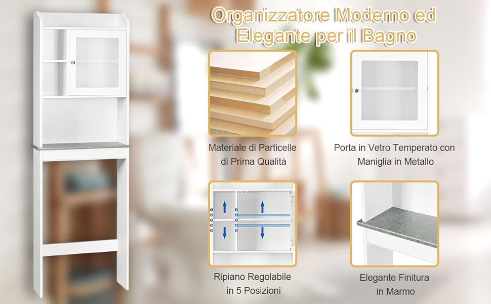 COSTWAY Sopralavatrice Mobile Per Lavatrice Bianco Con 2 Ante, Mobiletto Bagno Coprilavatrice Copri Asciugatrice WC 14 4