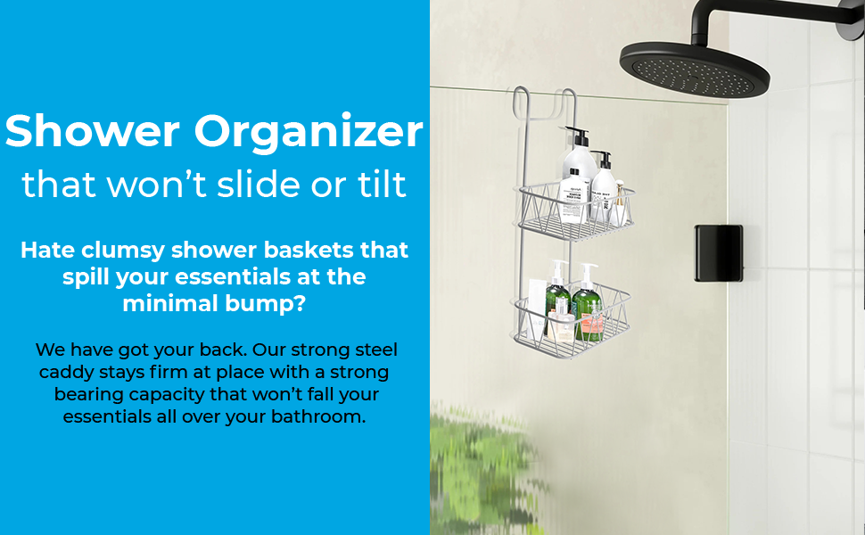 Blue Canyon 2 Tier Hanging Shower Caddy, No Drill Stainless Steel