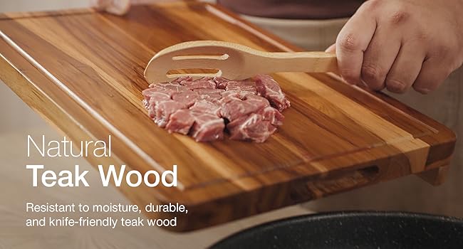 cutting with meat on cutting board